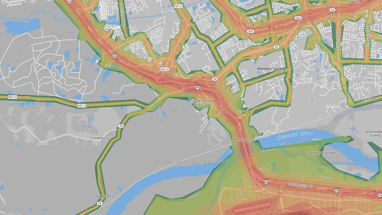 Weldon Spring Heights, MO Map of Noise Levels in Weldon Spring Heights
