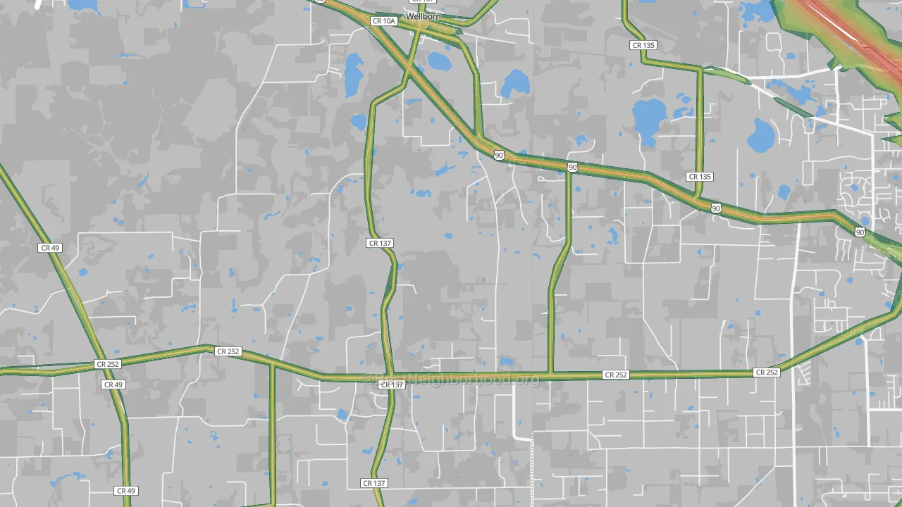 Wellborn, FL Map of Noise Levels in Wellborn
