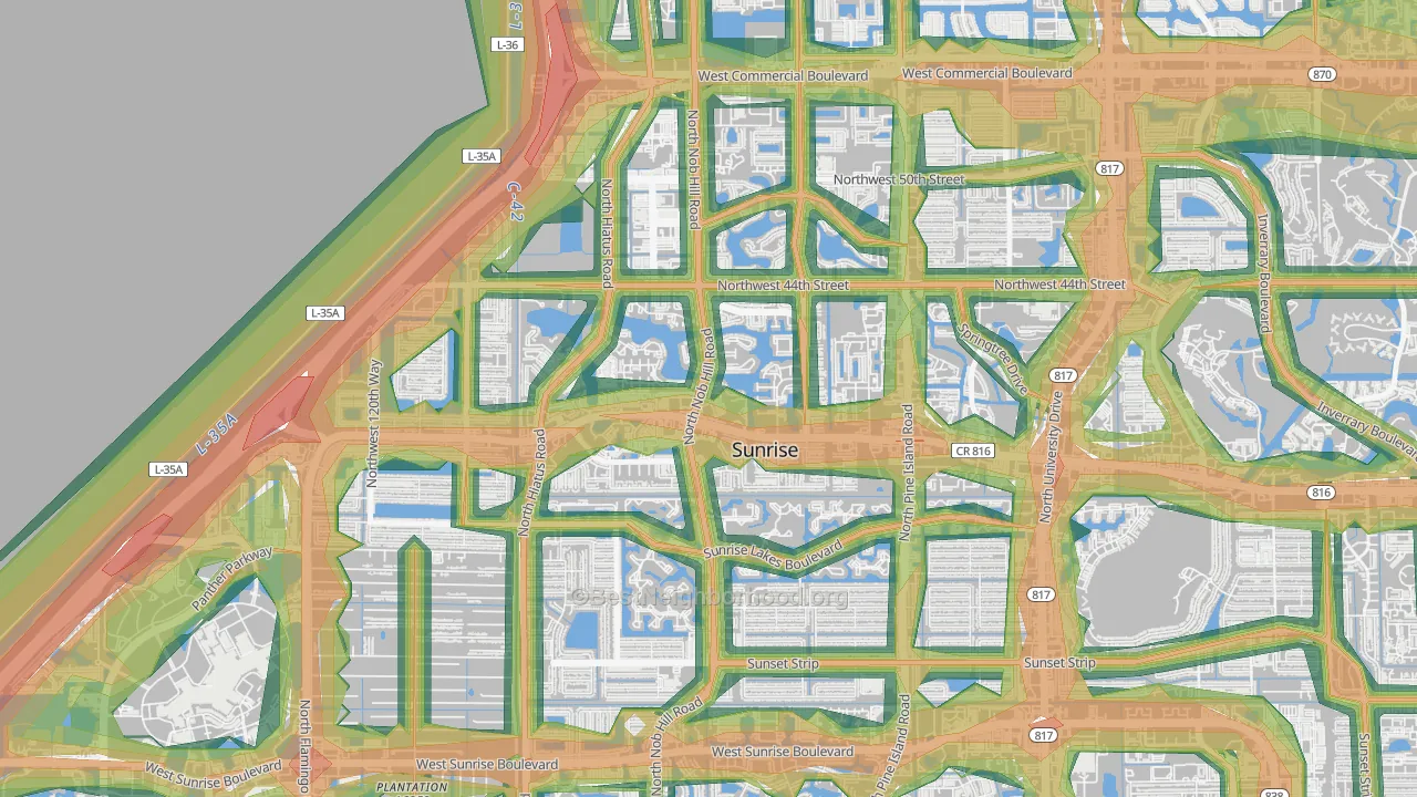 Welleby, Sunrise, FL Map of Noise Levels in Welleby