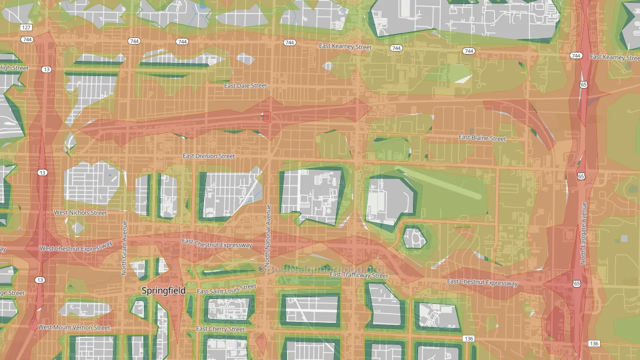 Weller, Springfield, MO Map of Noise Levels in Weller