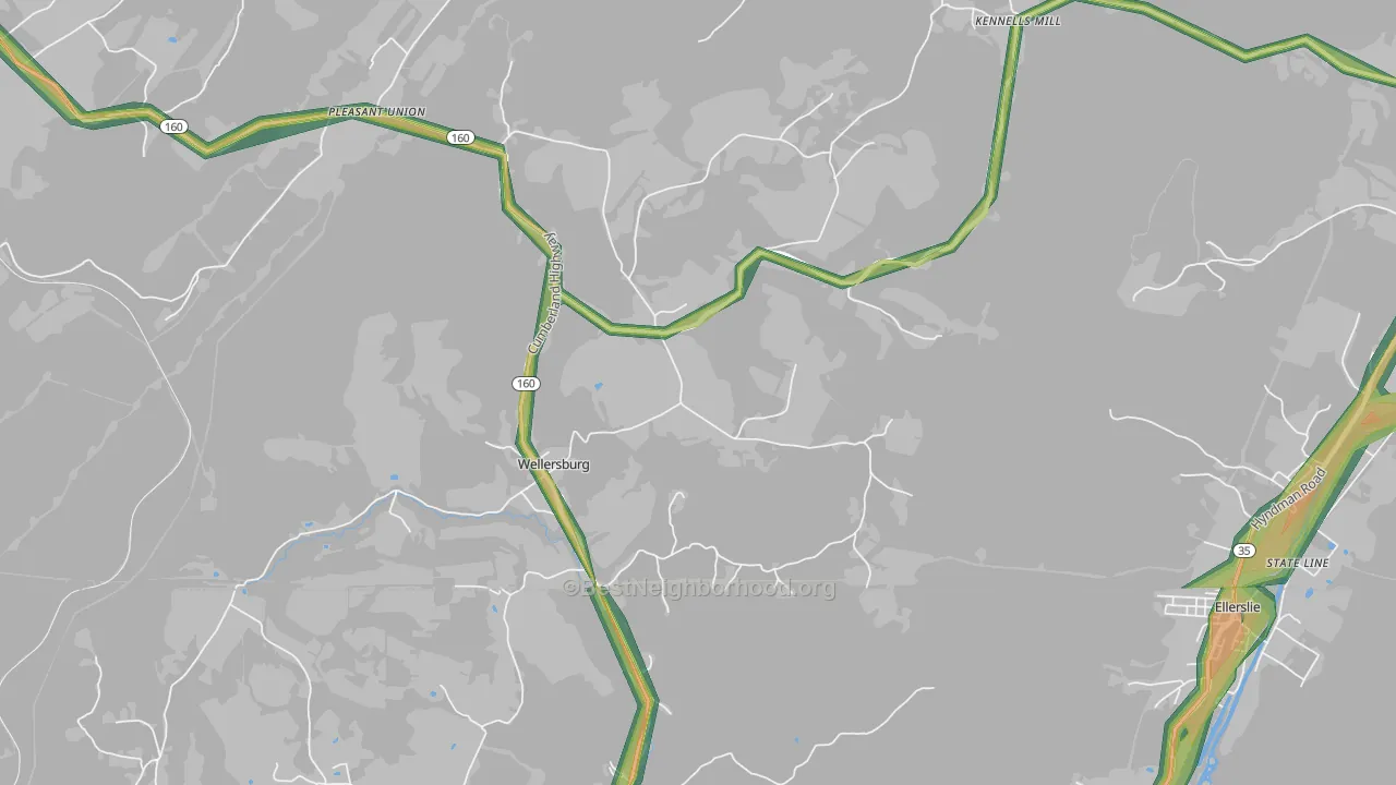 Wellersburg, PA Map of Noise Levels in Wellersburg