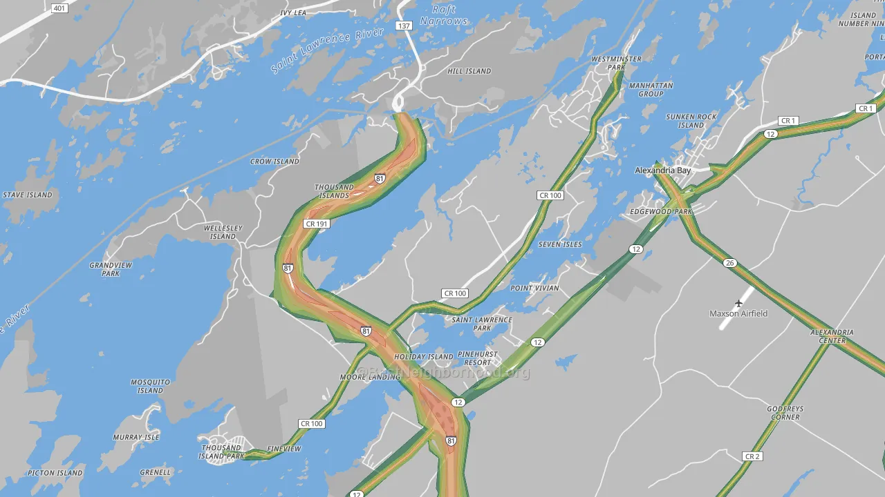 Wellesley Island, NY Map of Noise Levels in Wellesley Island