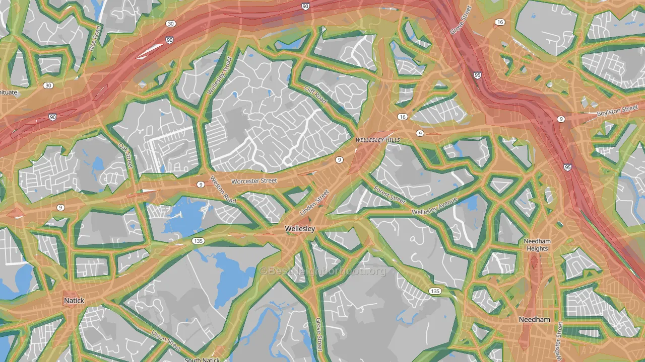Wellesley, MA Map of Noise Levels in Wellesley