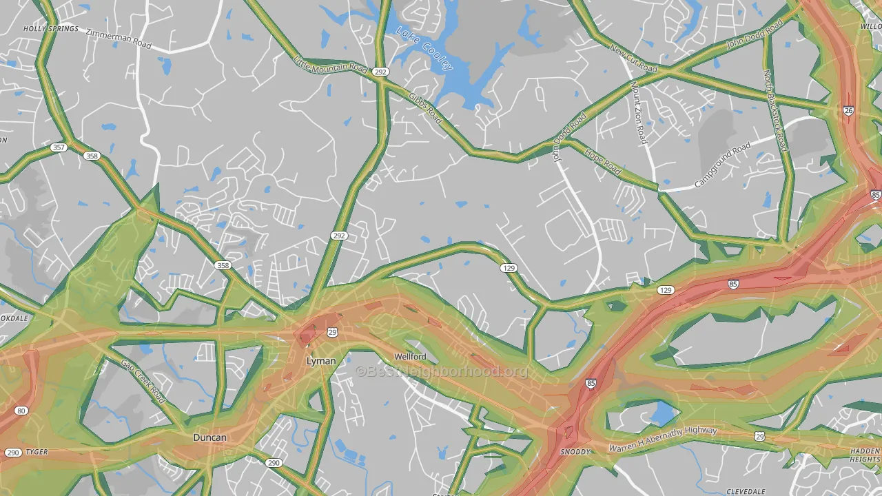 Wellford, SC Map of Noise Levels in Wellford