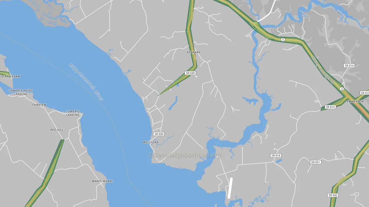 Wellford, VA Map of Noise Levels in Wellford
