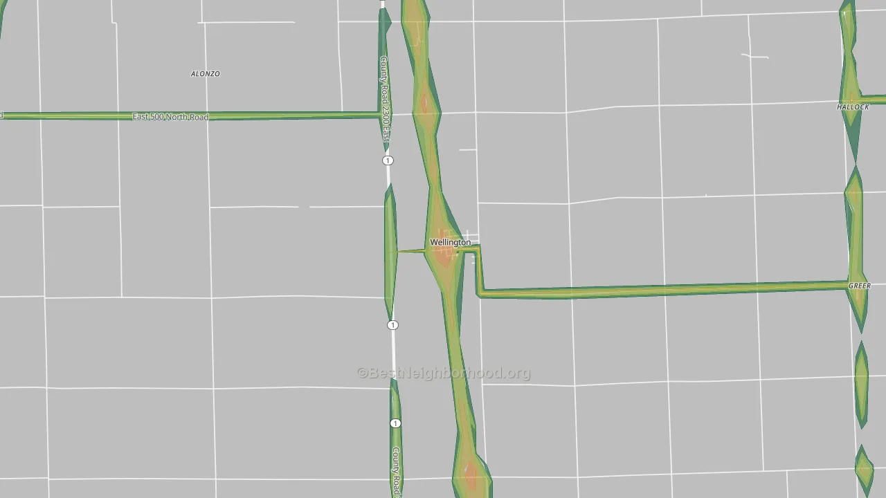 Wellington, IL Map of Noise Levels in Wellington