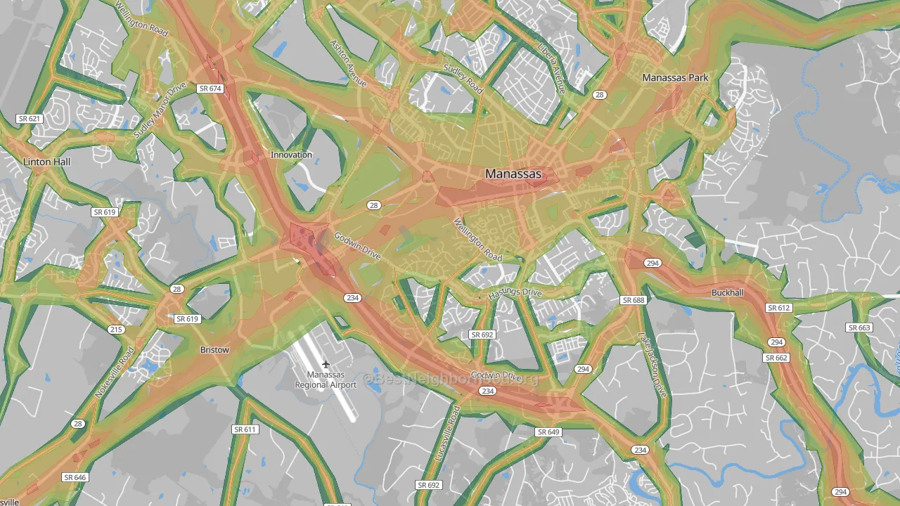 Wellington, Manassas, VA Map of Noise Levels in Wellington
