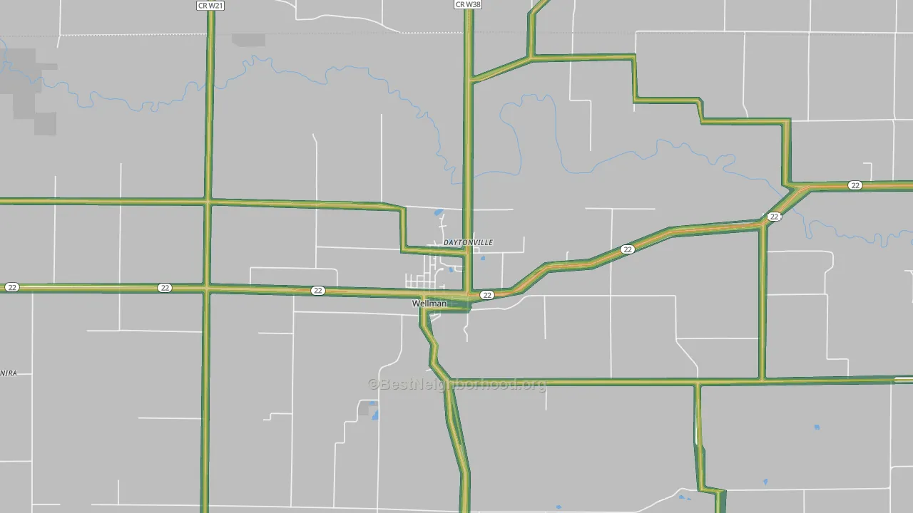 Wellman, IA Map of Noise Levels in Wellman