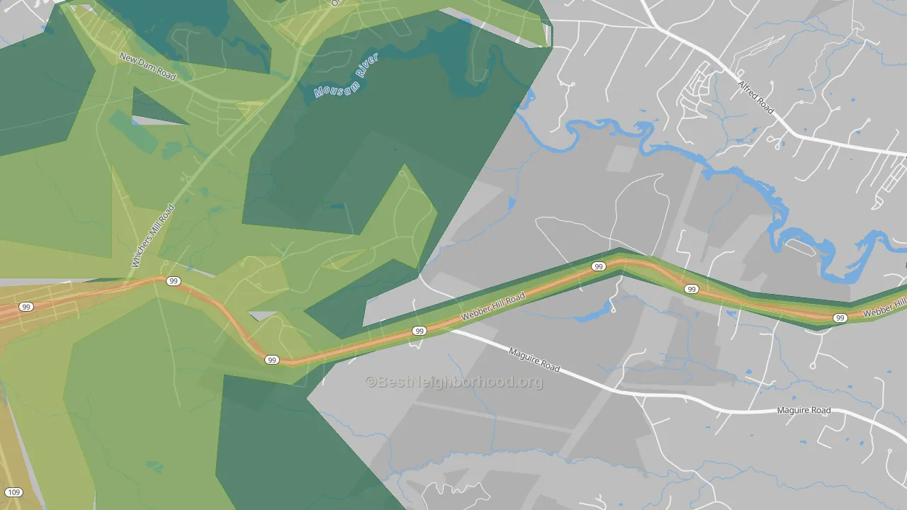 Wells Branch, ME Map of Noise Levels in Wells Branch