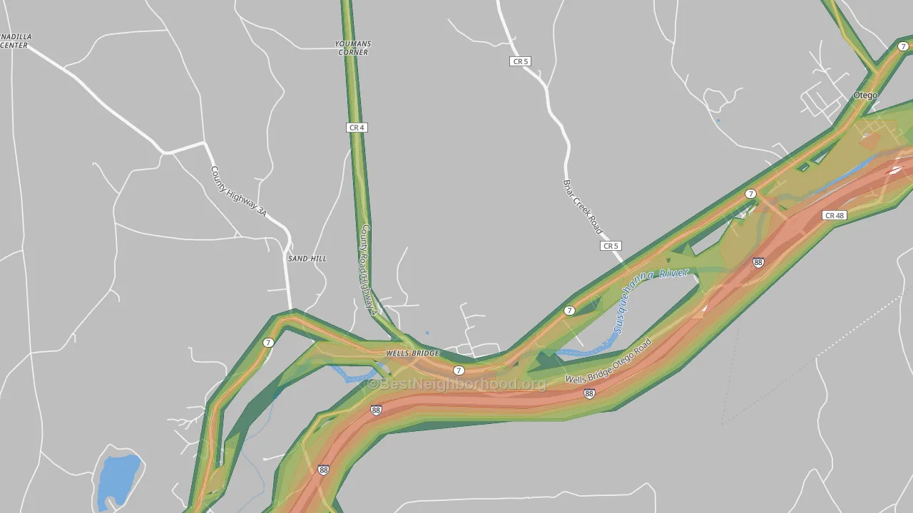 Wells Bridge, NY Map of Noise Levels in Wells Bridge