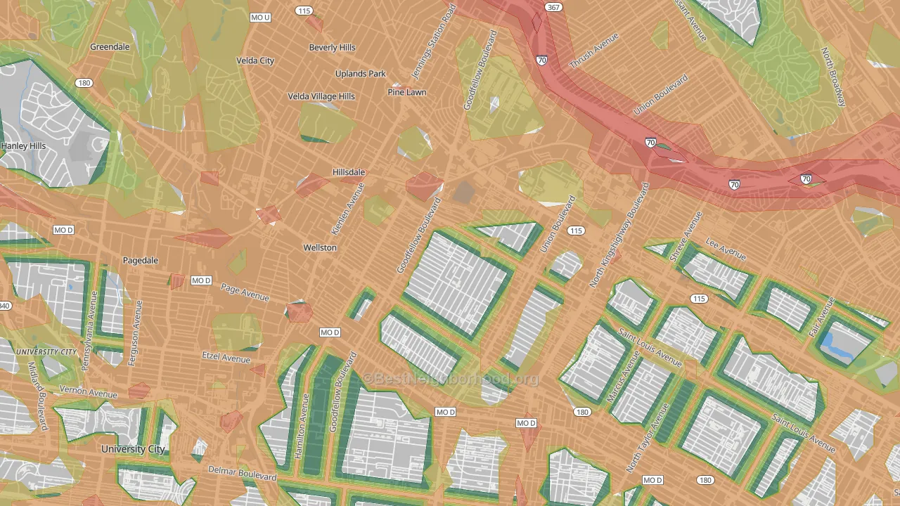 Wells-Goodfellow, St. Louis, MO Map of Noise Levels in Wells-Goodfellow