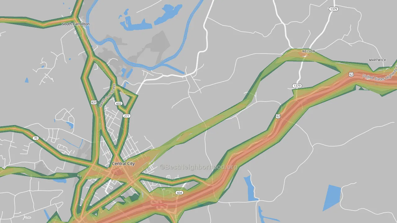 Wells, KY Map of Noise Levels in Wells