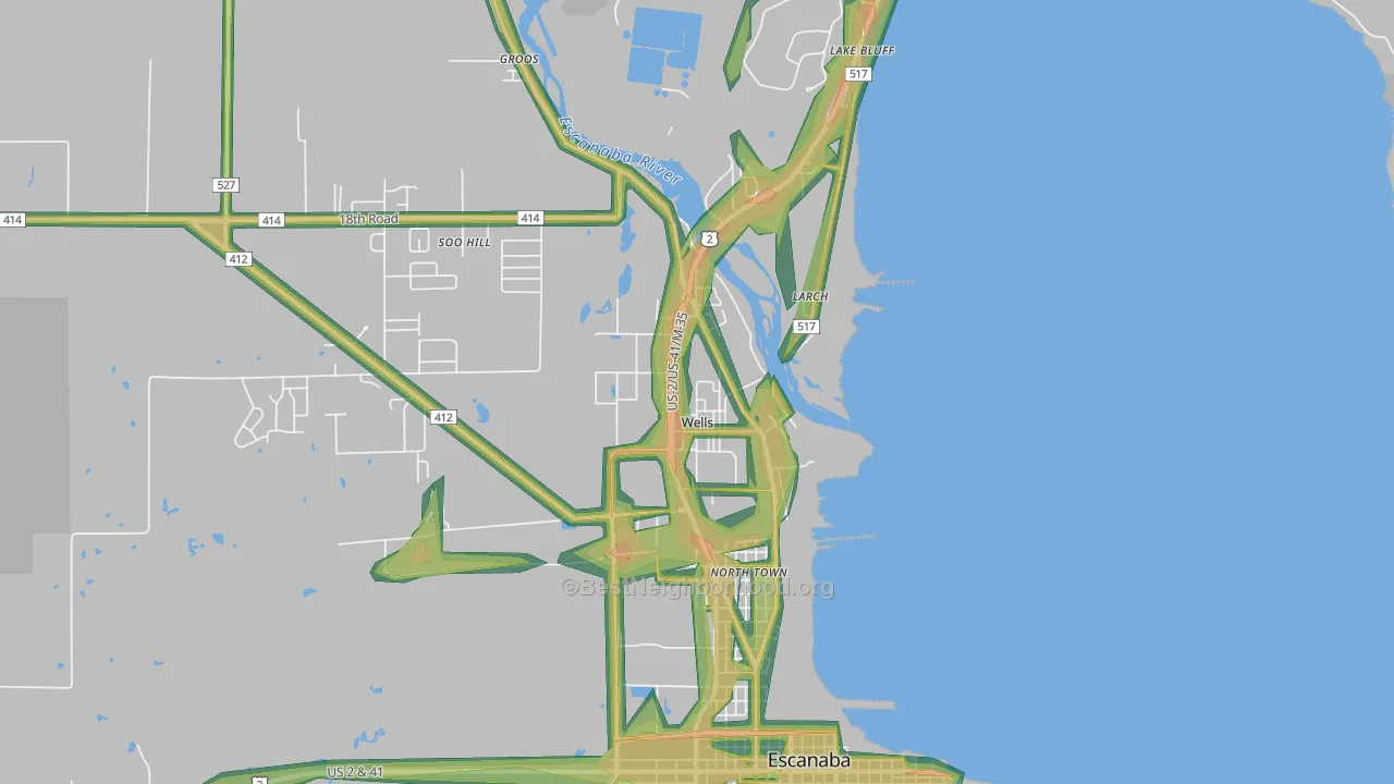Wells, MI Map of Noise Levels in Wells