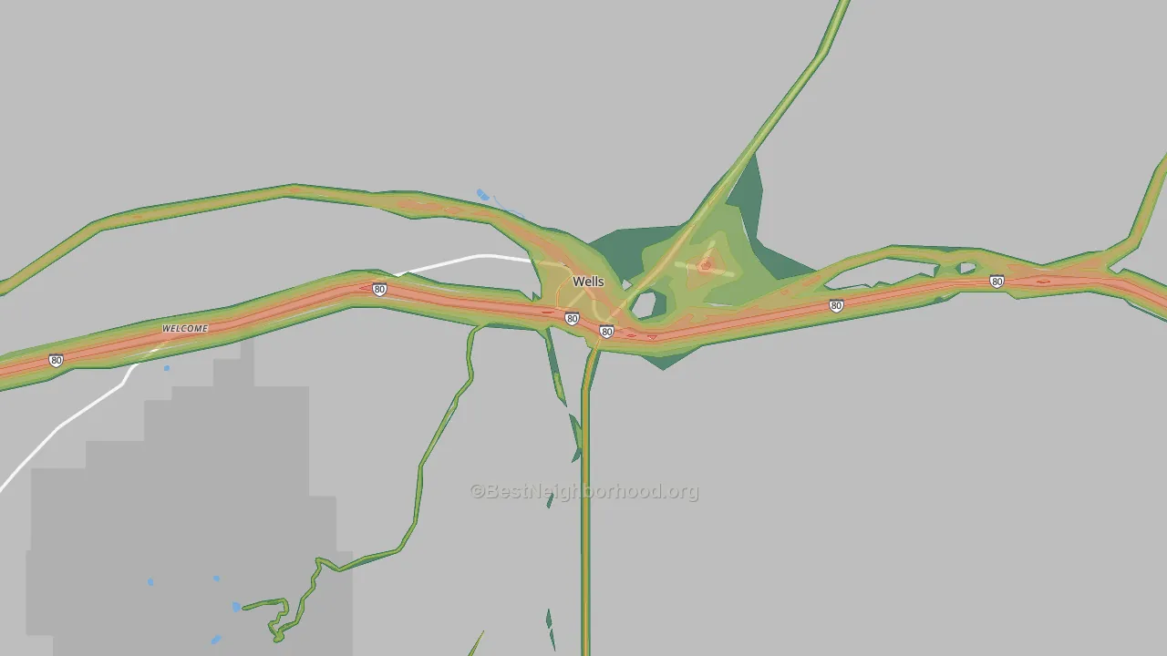 Wells, NV Map of Noise Levels in Wells