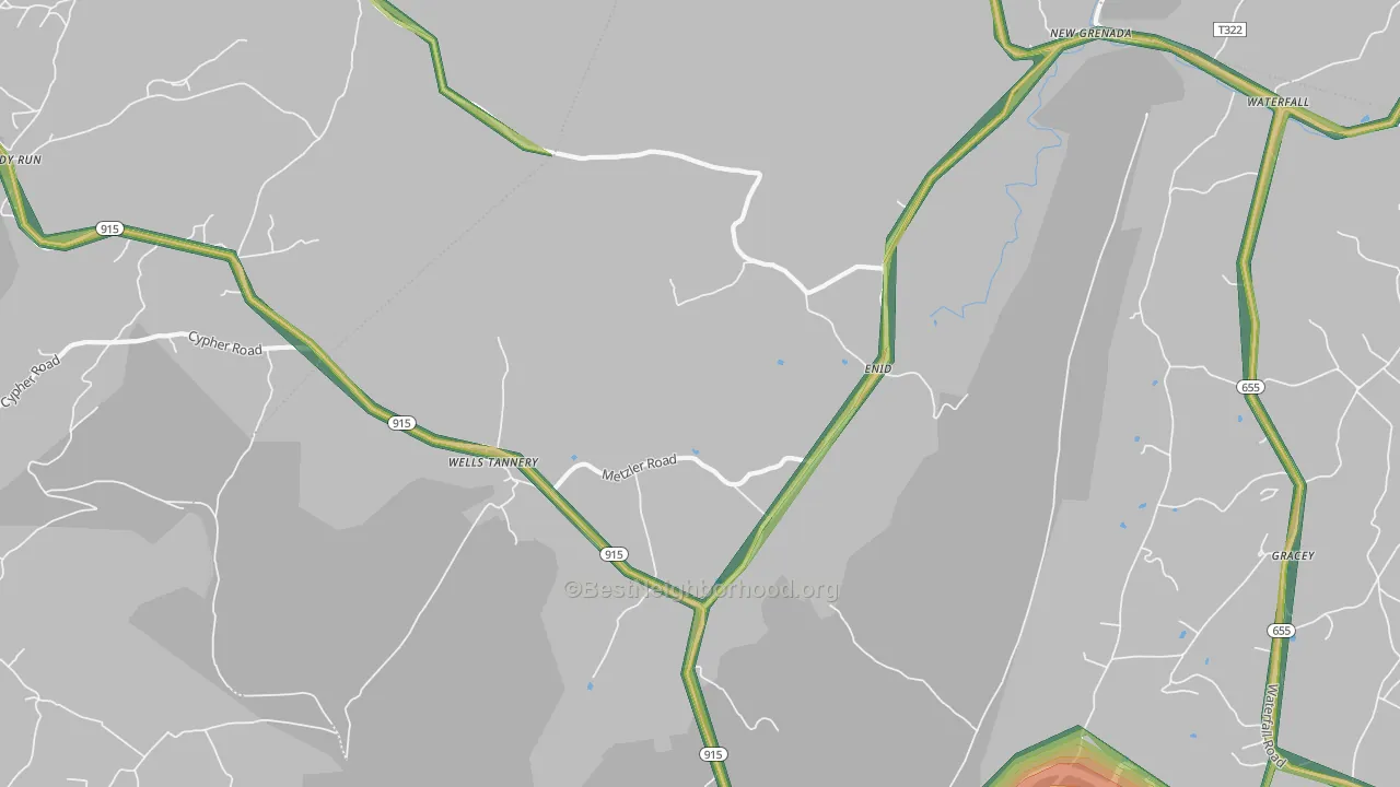 Wells Tannery, PA Map of Noise Levels in Wells Tannery