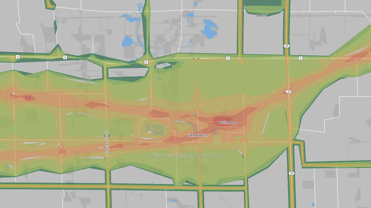 Wellsboro, IN Map of Noise Levels in Wellsboro