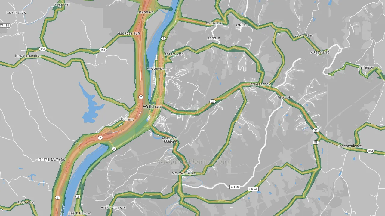 Wellsburg, WV Map of Noise Levels in Wellsburg