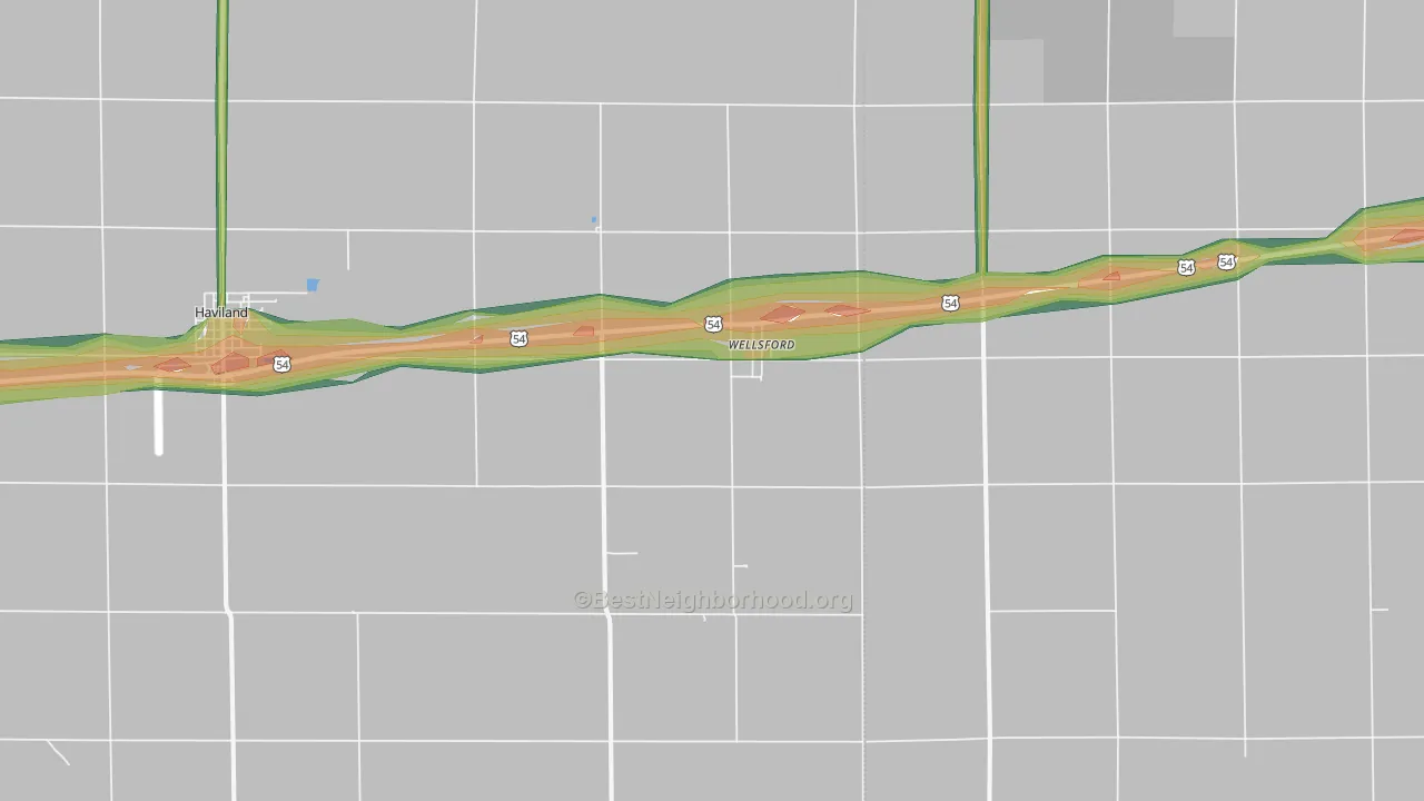 Wellsford, KS Map of Noise Levels in Wellsford