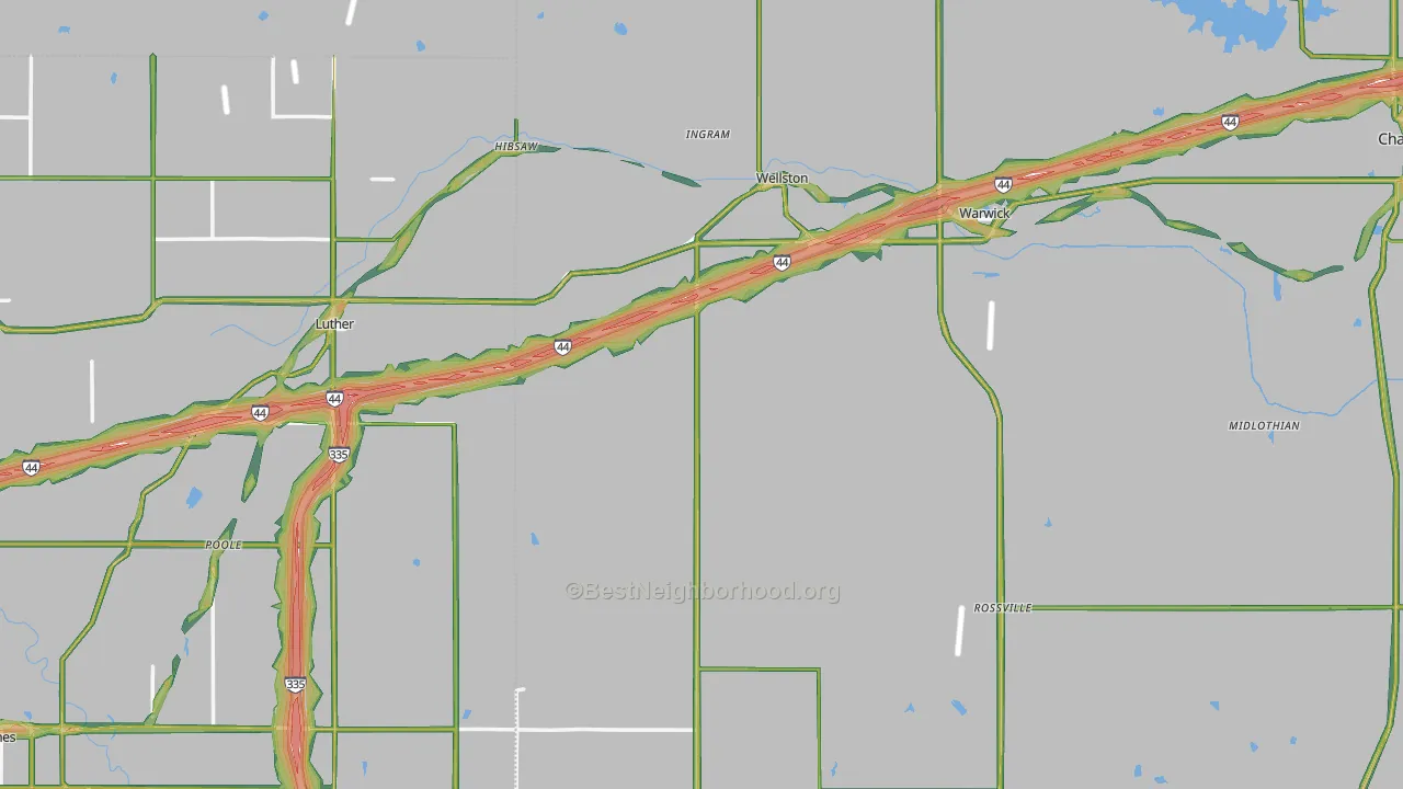 Wellston, OK Map of Noise Levels in Wellston