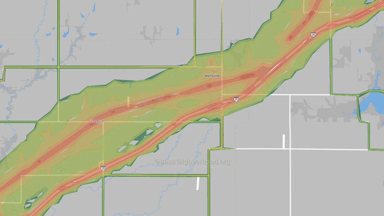 Wellsville, KS Map of Noise Levels in Wellsville
