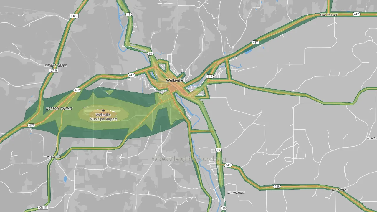 Wellsville, NY Map of Noise Levels in Wellsville