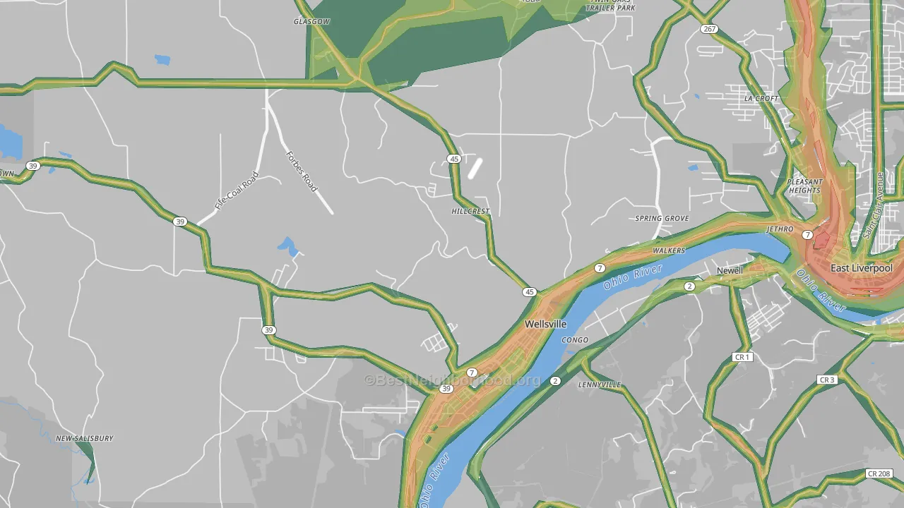Wellsville, OH Map of Noise Levels in Wellsville
