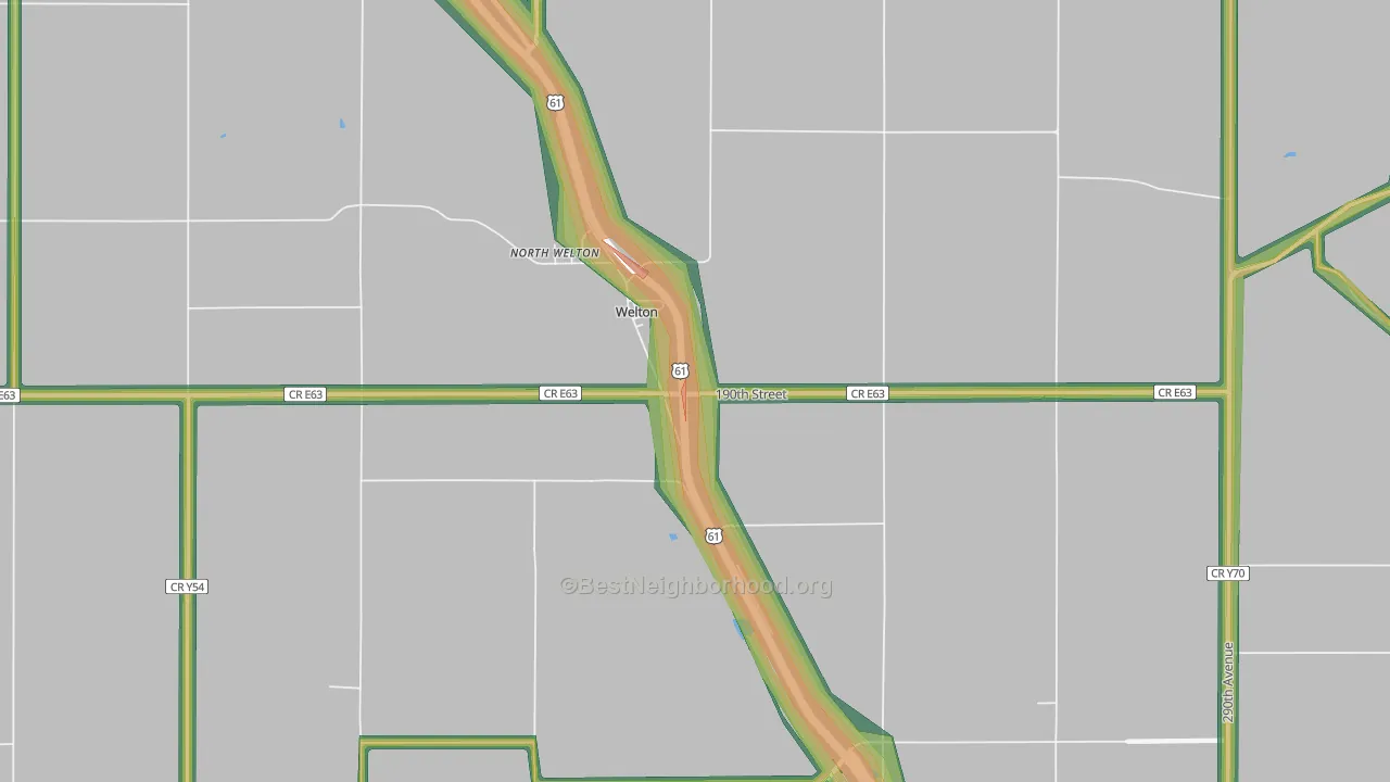 Welton, IA Map of Noise Levels in Welton