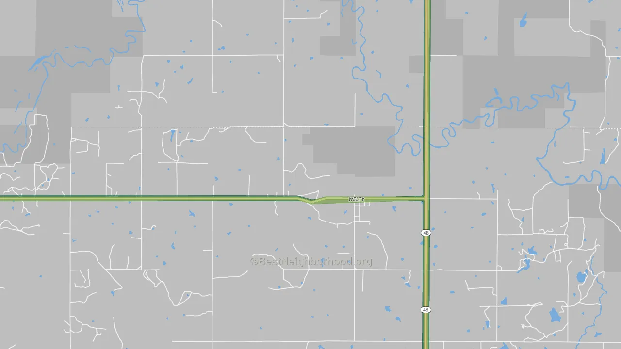 Welty, OK Map of Noise Levels in Welty
