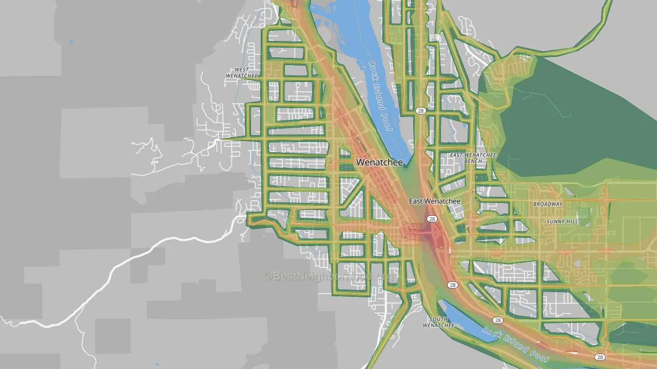 Wenatchee, WA Map of Noise Levels in Wenatchee