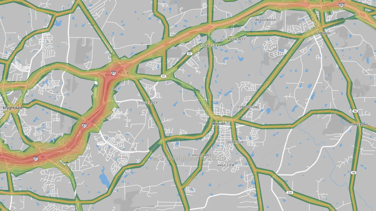 Wendell, NC Map of Noise Levels in Wendell