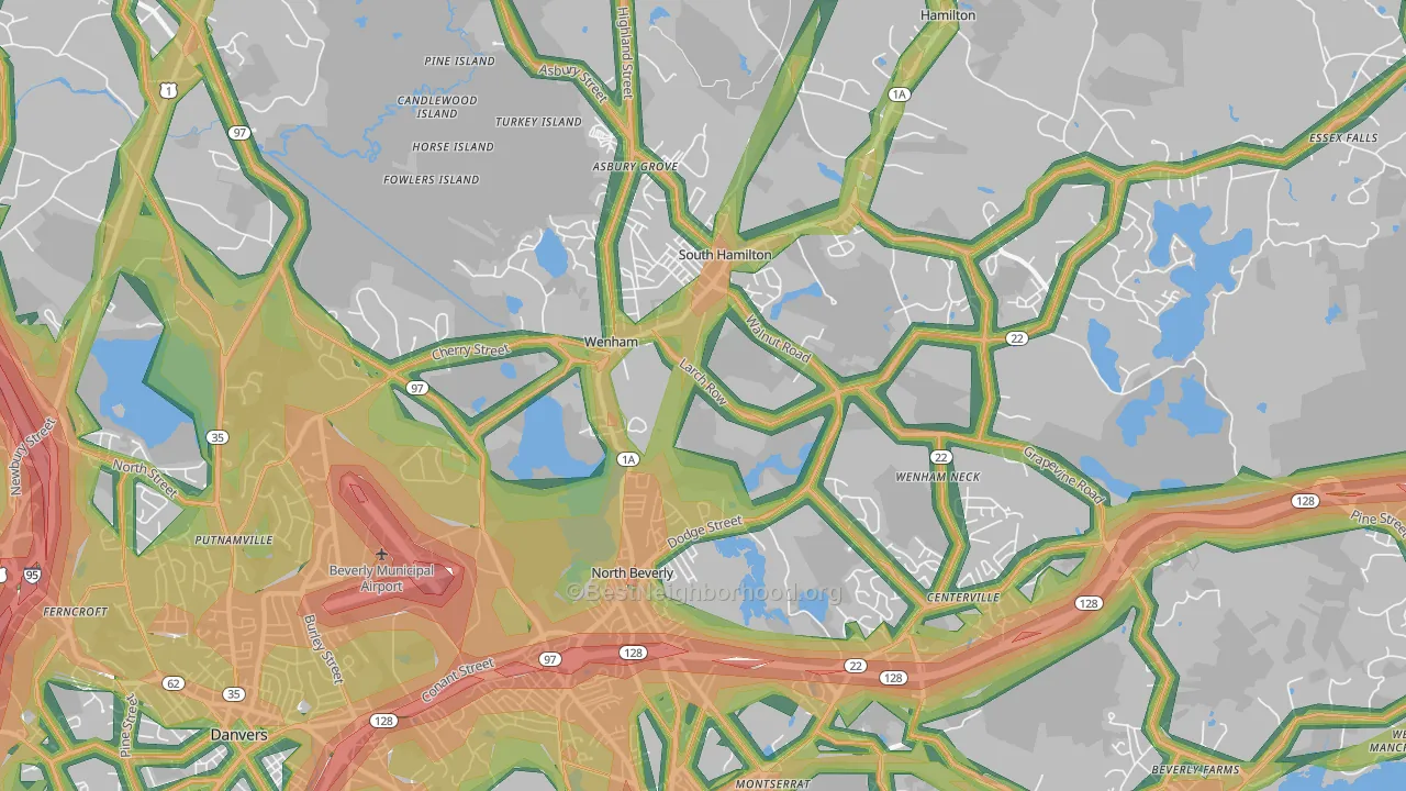 Wenham, MA Map of Noise Levels in Wenham