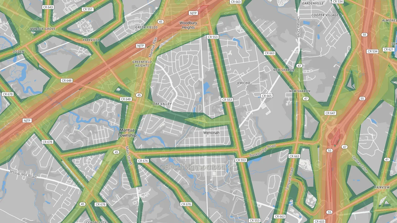 Wenonah, NJ Map of Noise Levels in Wenonah