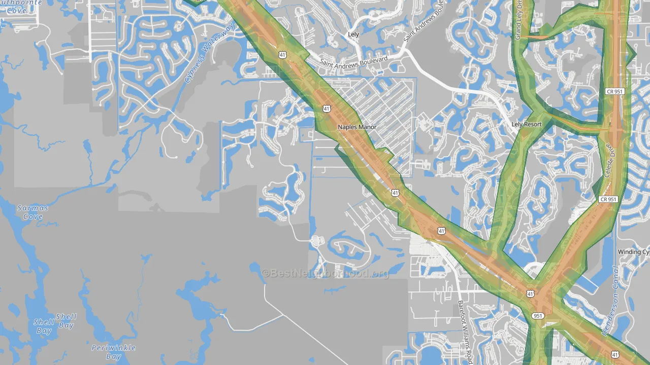 Wentworth Estates, Naples, FL Map of Noise Levels in Wentworth Estates