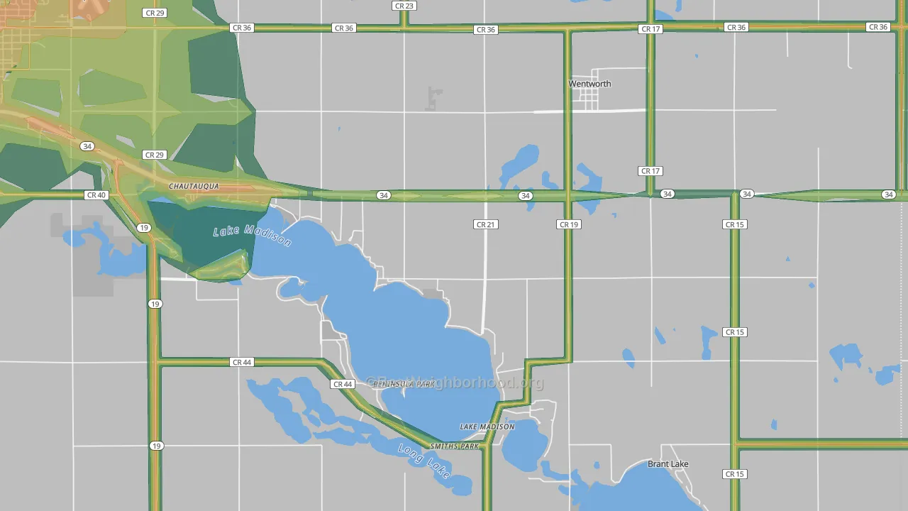 Wentworth, SD Map of Noise Levels in Wentworth