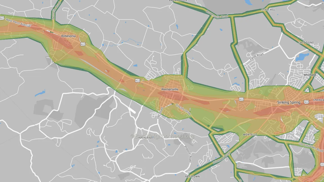Wernersville, PA Map of Noise Levels in Wernersville