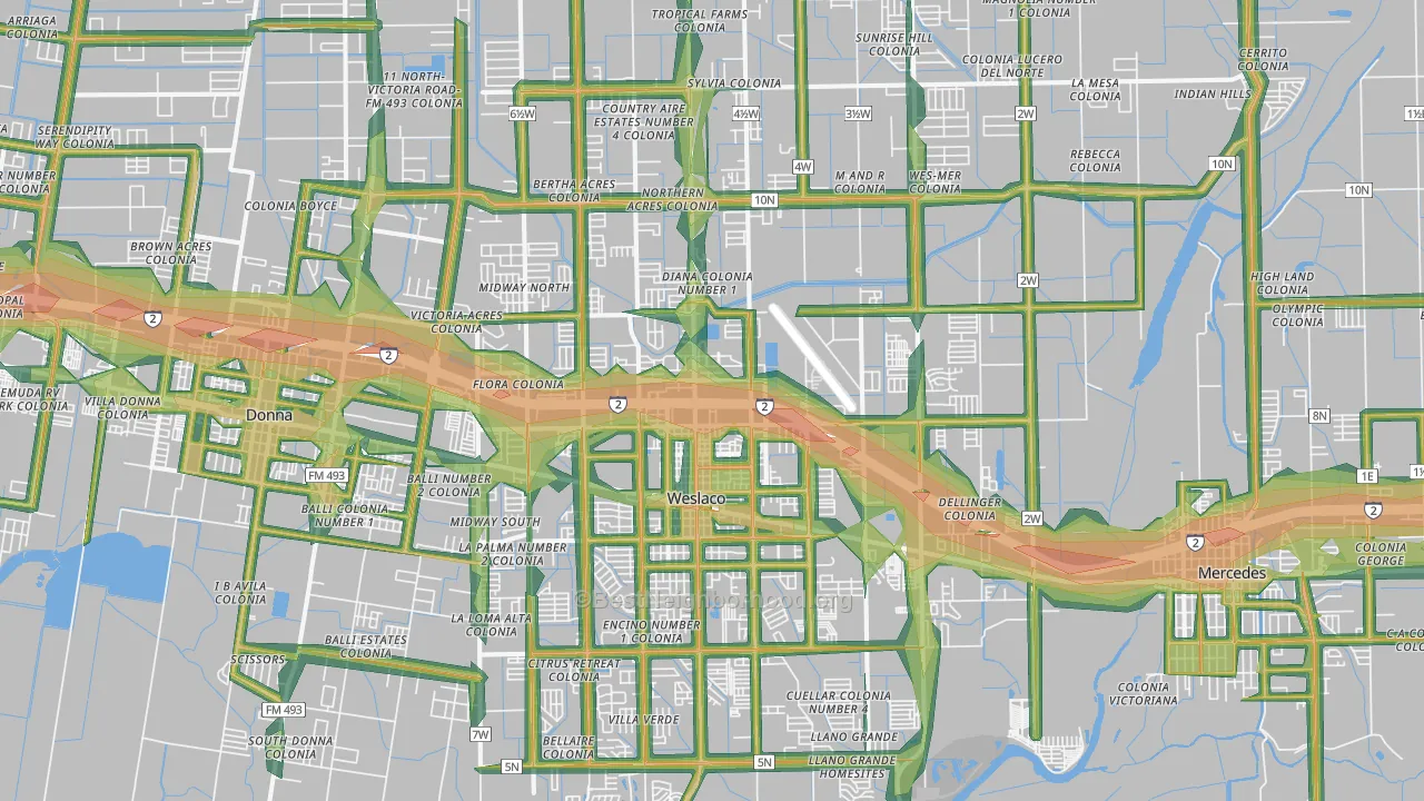 Weslaco, TX Map of Noise Levels in Weslaco