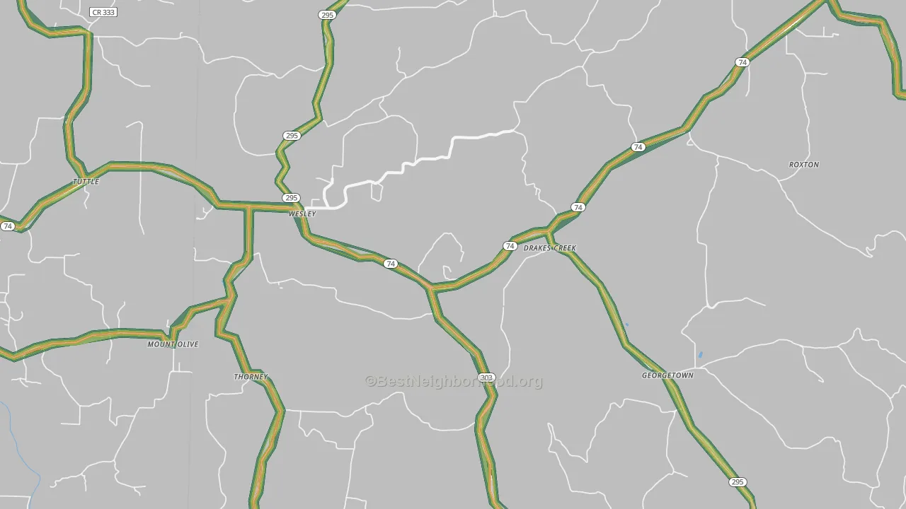 Wesley, AR Map of Noise Levels in Wesley