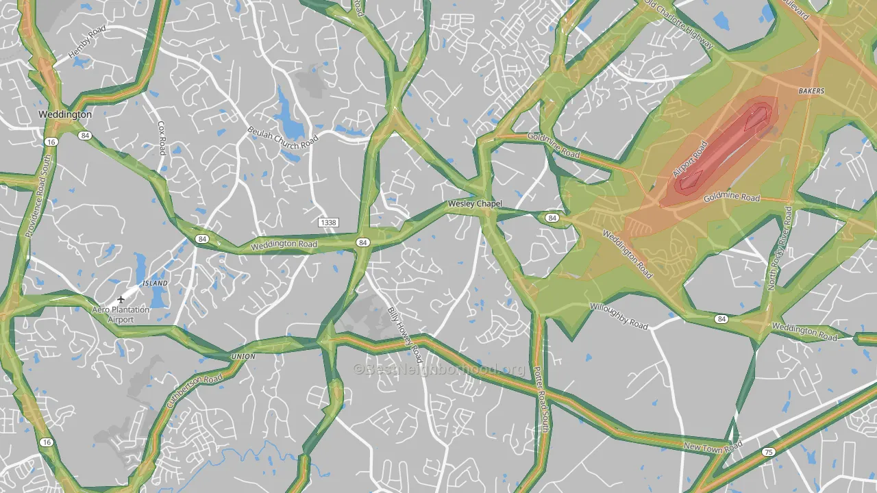 Wesley Chapel, NC Map of Noise Levels in Wesley Chapel