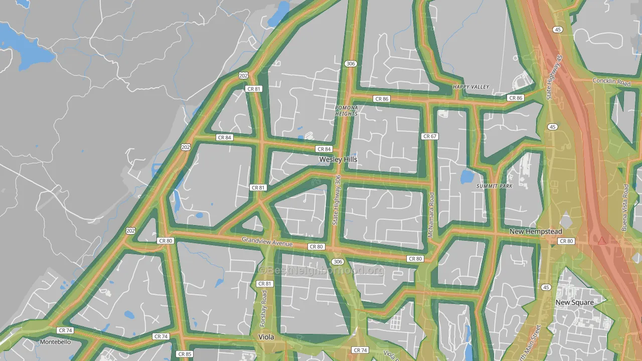 Wesley Hills, NY Map of Noise Levels in Wesley Hills