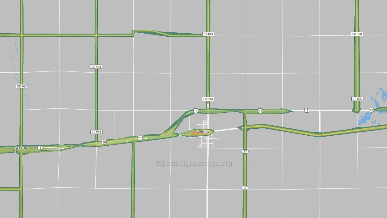 Wesley, IA Map of Noise Levels in Wesley