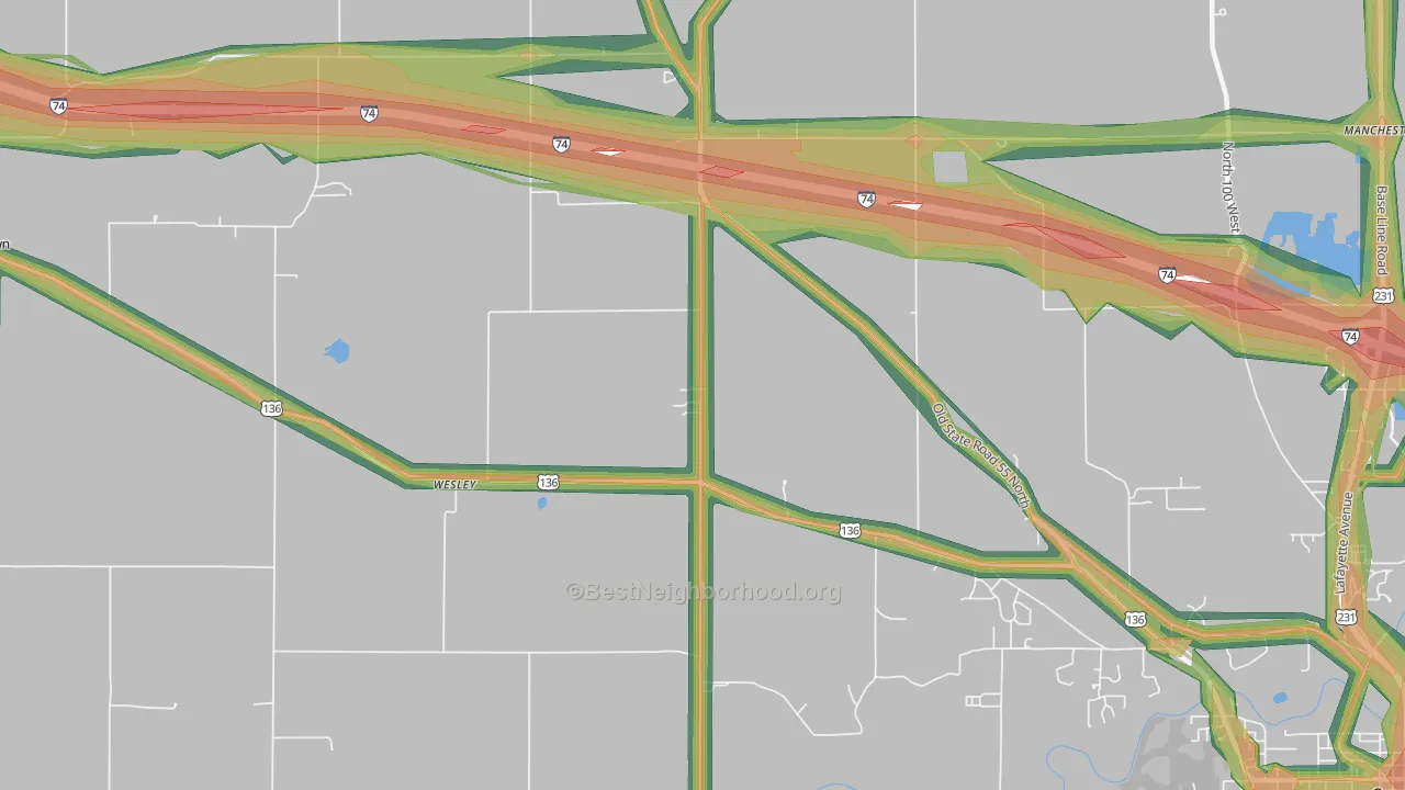 Wesley, IN Map of Noise Levels in Wesley
