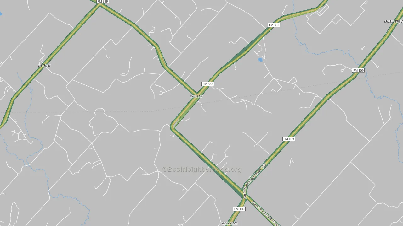 Wesley, TX Map of Noise Levels in Wesley