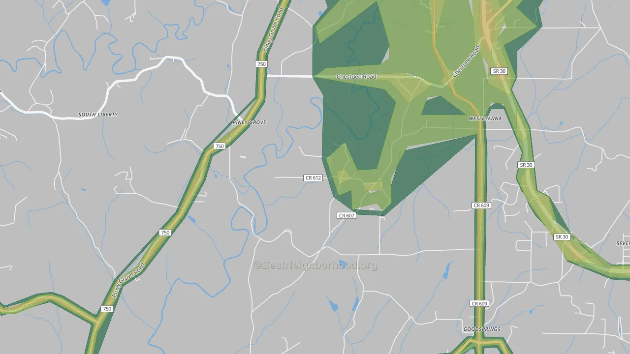 Wesleyanna, TN Map of Noise Levels in Wesleyanna