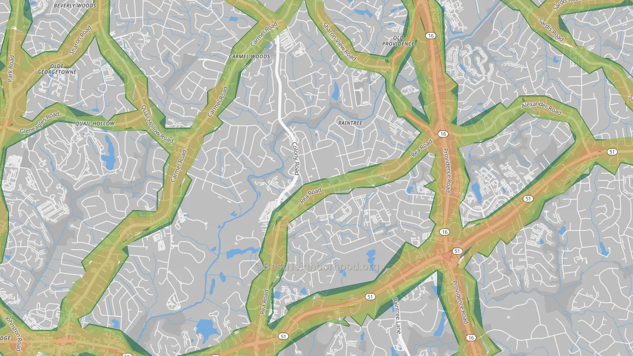 Wessex Square, Charlotte, NC Map of Noise Levels in Wessex Square