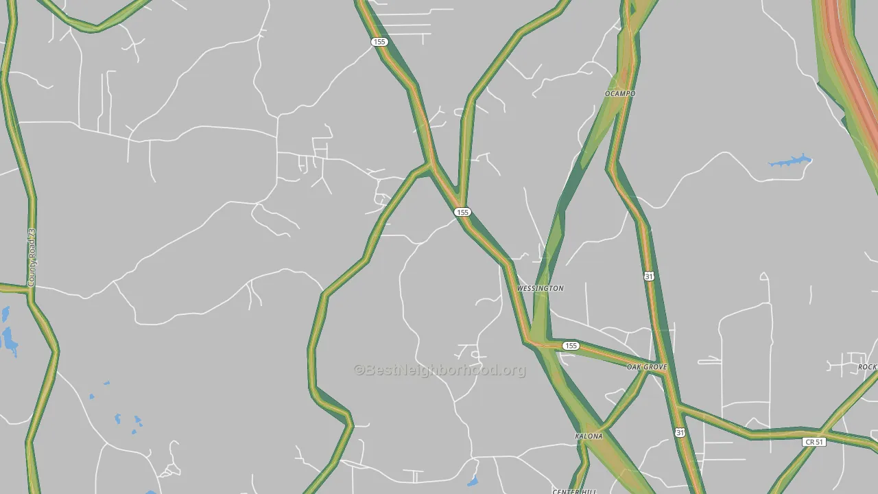 Wessington, AL Map of Noise Levels in Wessington