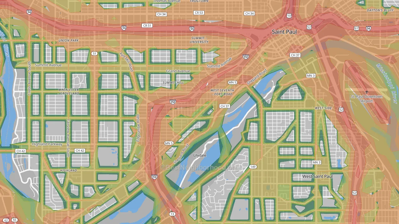 West 7th, St. Paul, MN Map of Noise Levels in West 7th