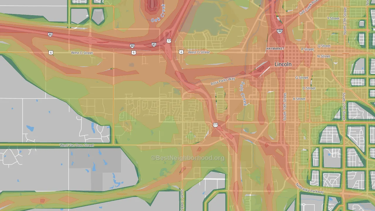 West A, Lincoln, NE Map of Noise Levels in West A