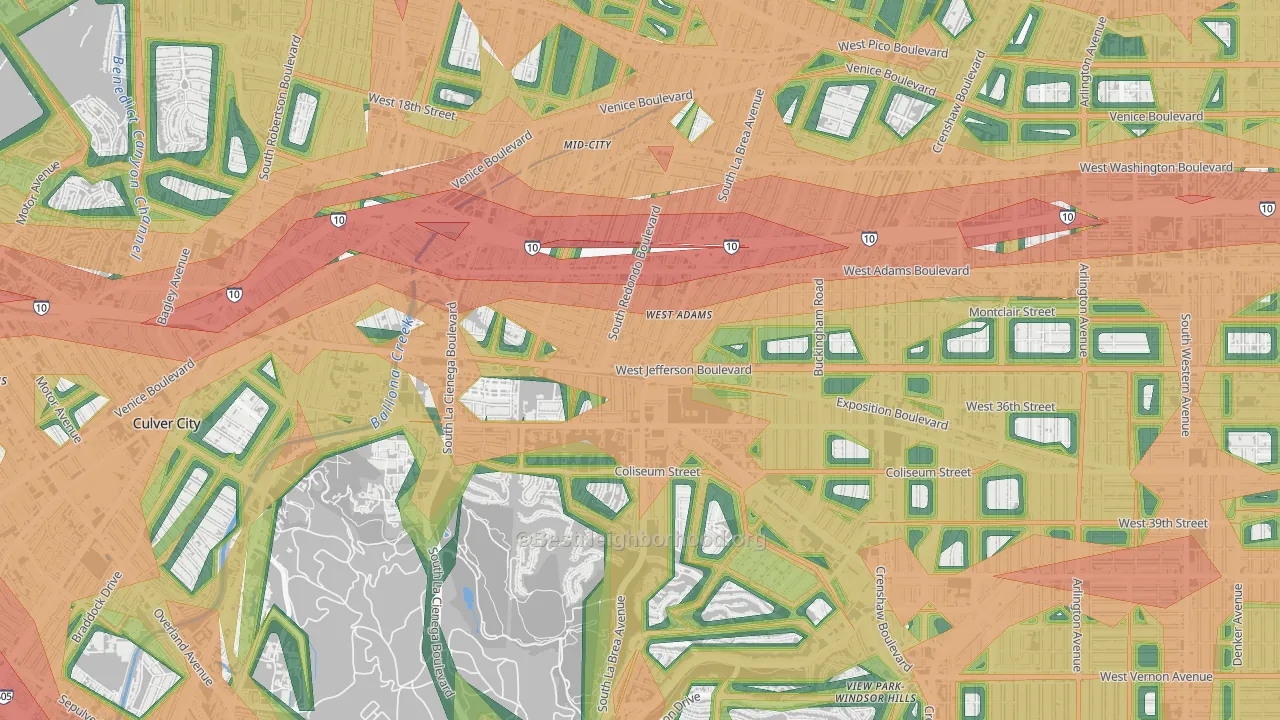 West Adams, Los Angeles, CA Map of Noise Levels in West Adams