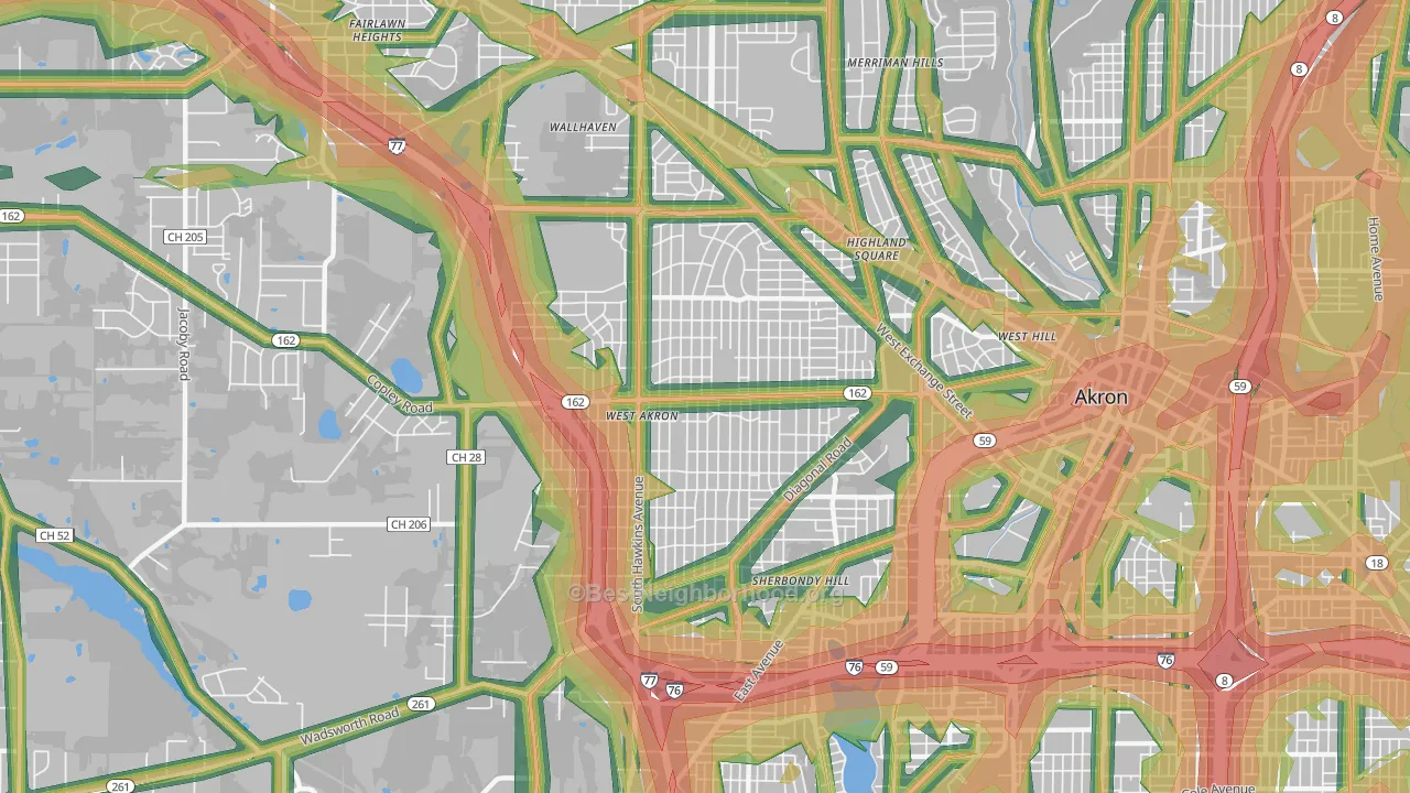West Akron, Akron, OH Map of Noise Levels in West Akron