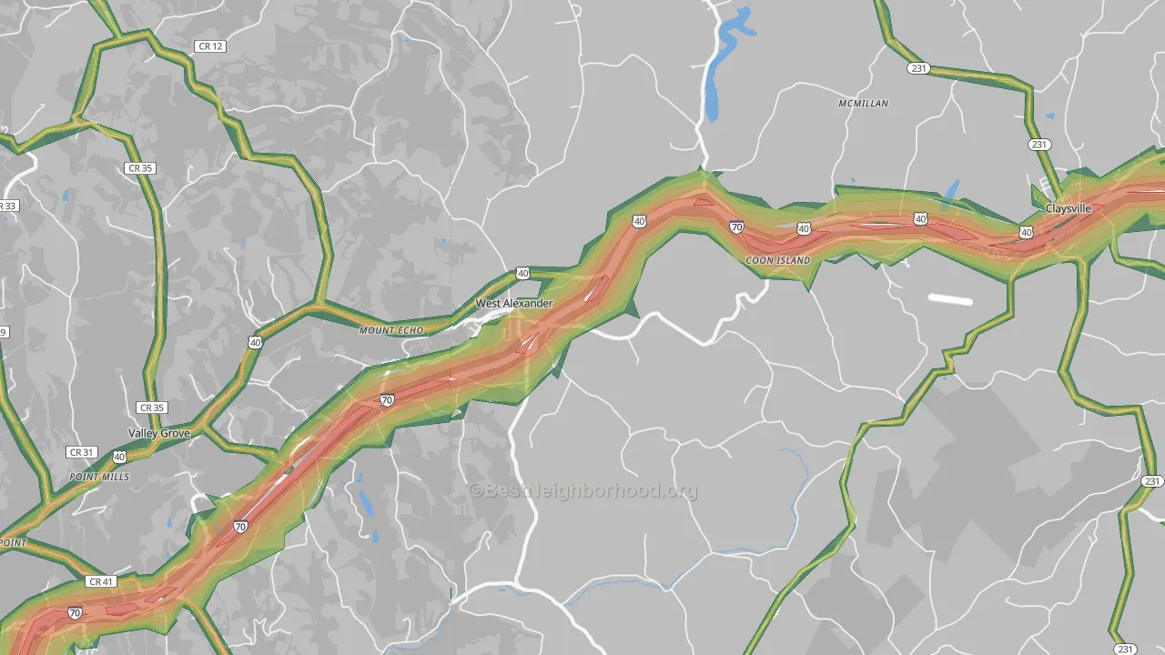 West Alexander, PA Map of Noise Levels in West Alexander